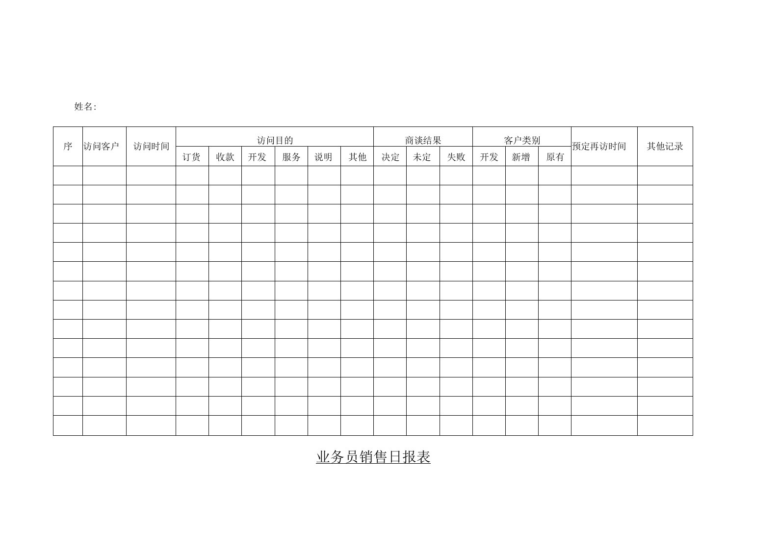 业务员销售日报表