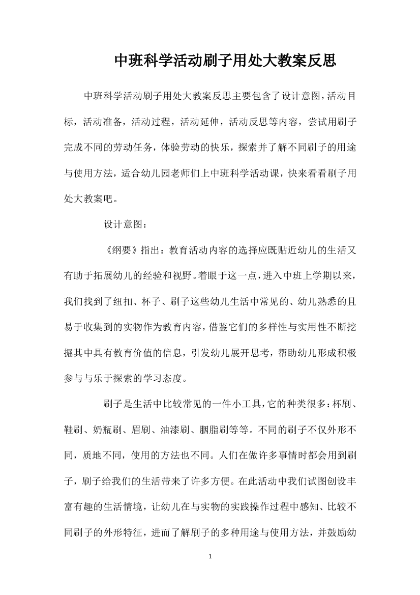 中班科学活动刷子用处大教案反思