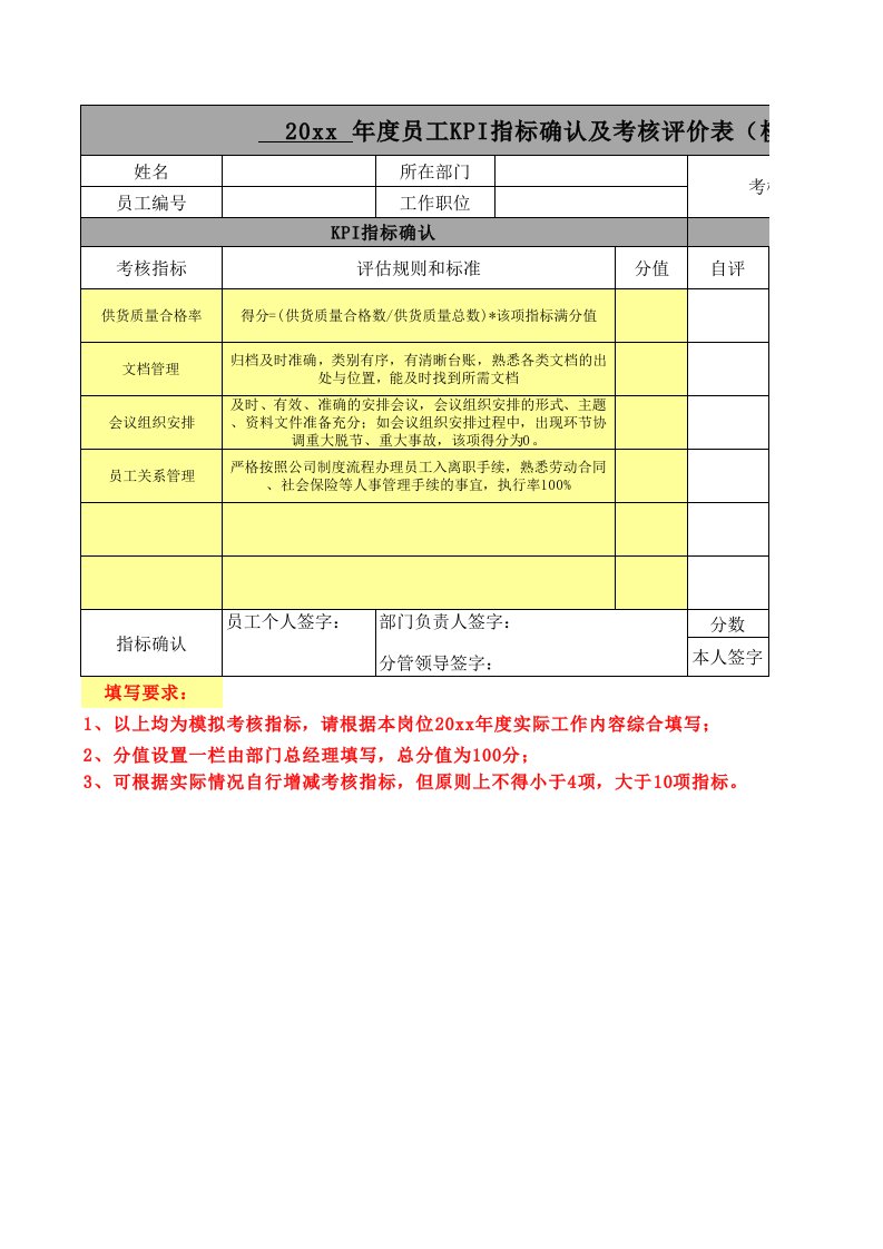 企业管理-年度绩效考核评估表模板