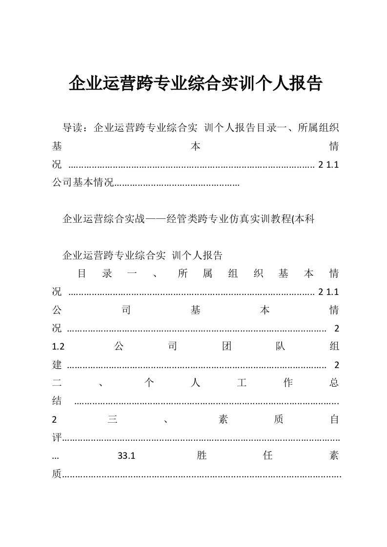 企业运营跨专业综合实训个人报告