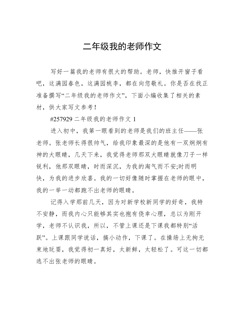 二年级我的老师作文