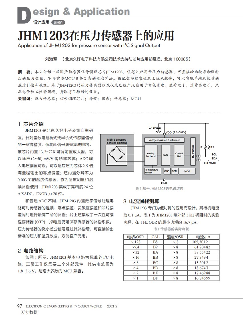 JHM1203在压力传感器上的应用