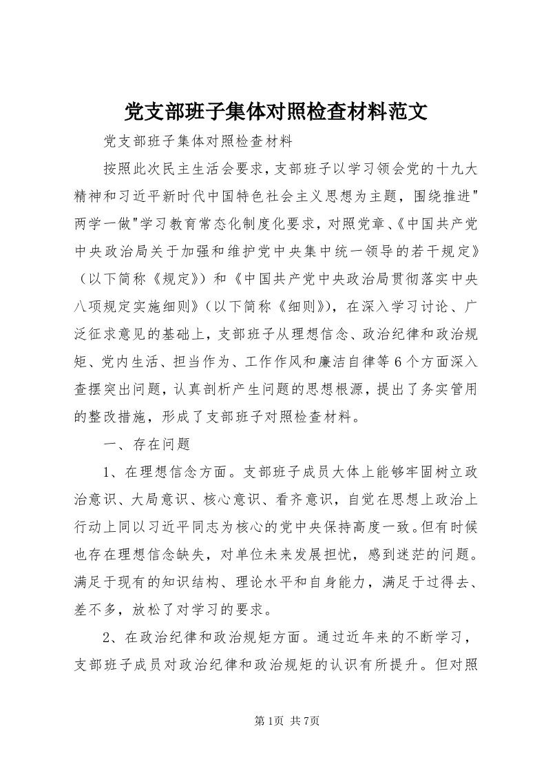 党支部班子集体对照检查材料范文