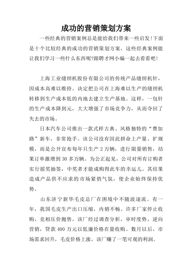 成功的营销策划方案.doc