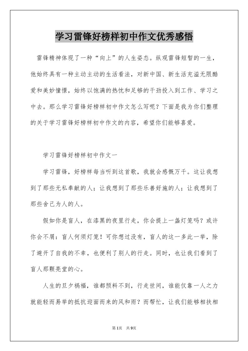 学习雷锋好榜样初中作文优秀感悟