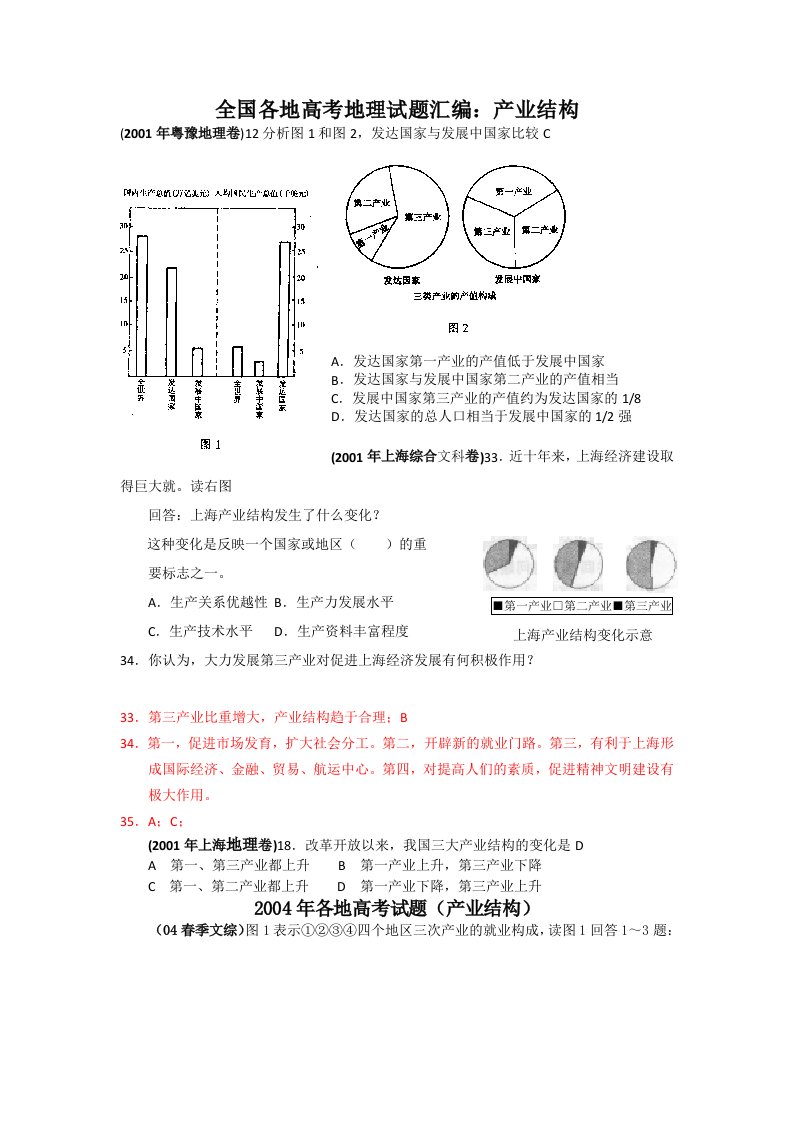 全国各地高考地理试题汇编产业结构