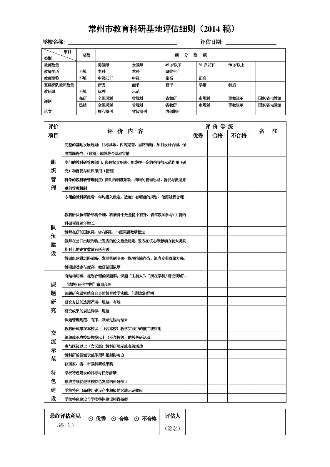 常州市教育科研基地评估细则（2014稿）