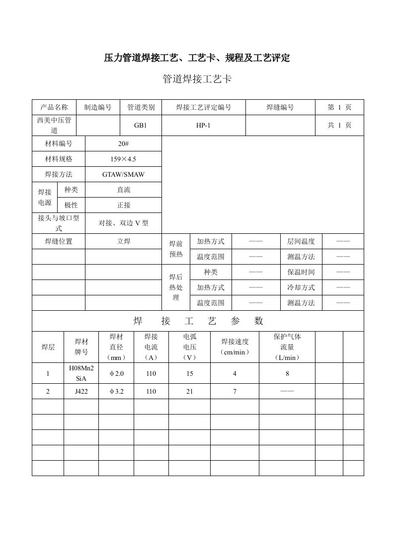 压力管道焊接工艺、工艺卡、规程及工艺评定