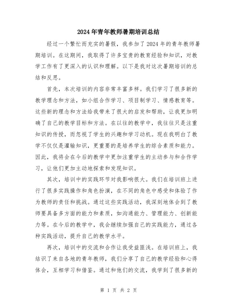 2024年青年教师暑期培训总结