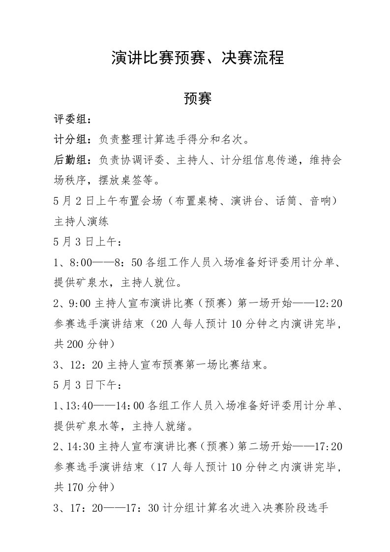 演讲比赛初赛、决赛流程