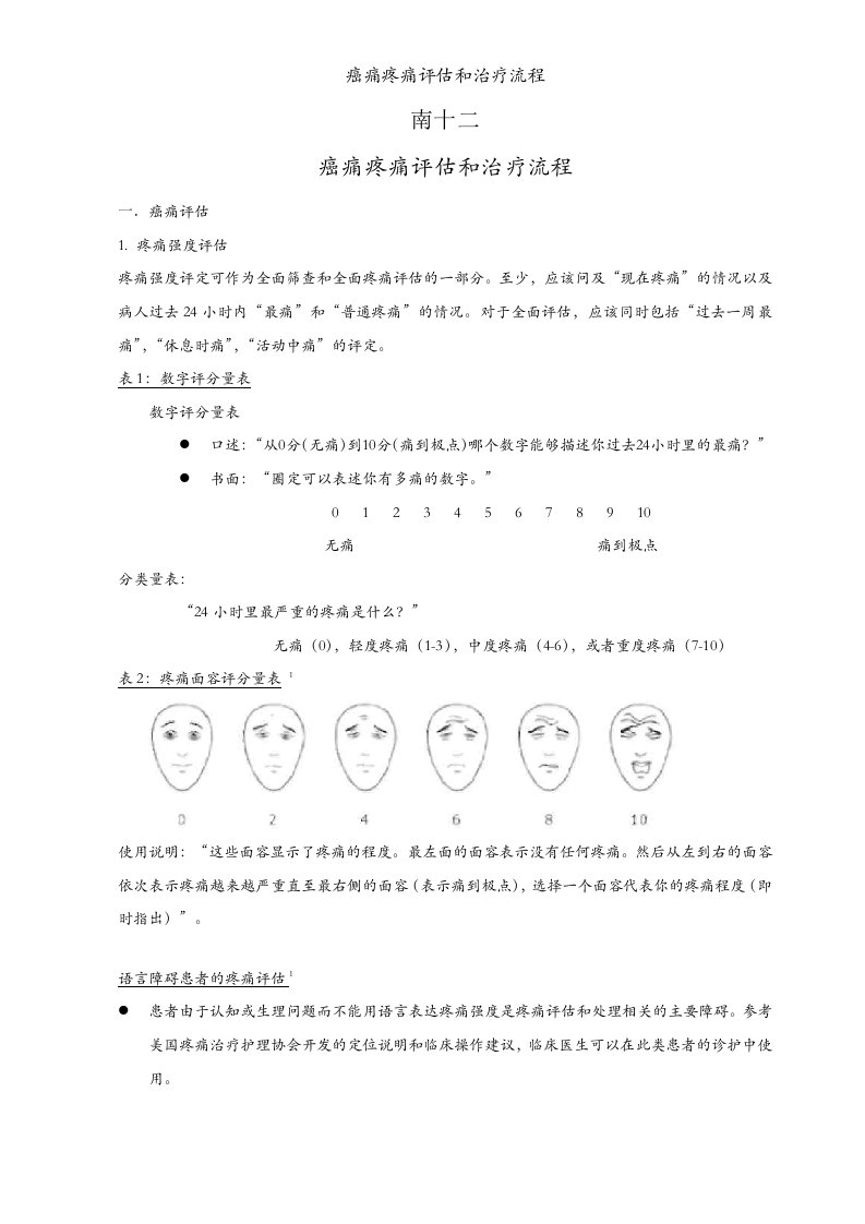 癌痛疼痛评估和治疗流程