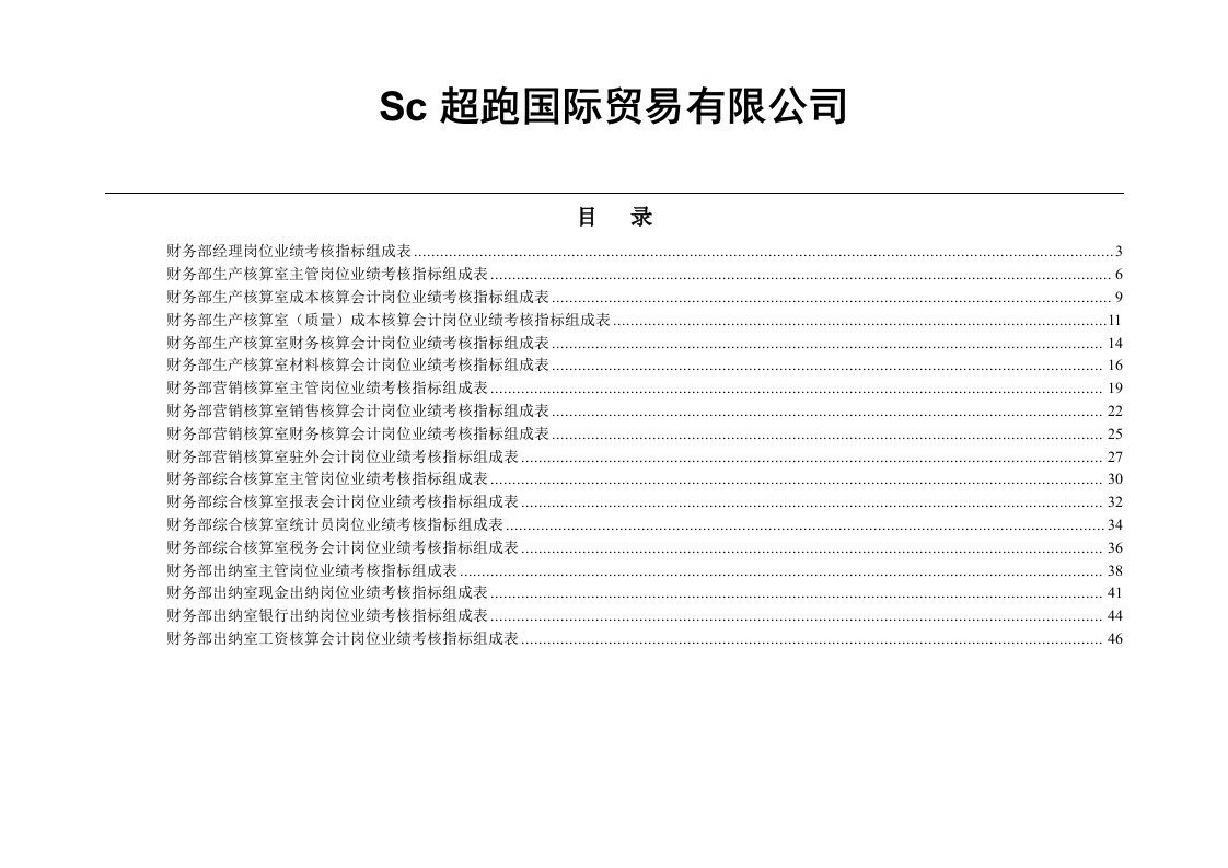 Sc超跑国际贸易有限公司财务部绩效考核指标