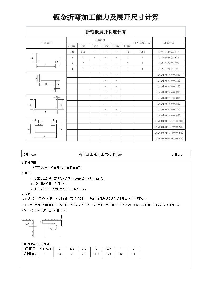 钣金折弯加工能力及展开尺寸计算