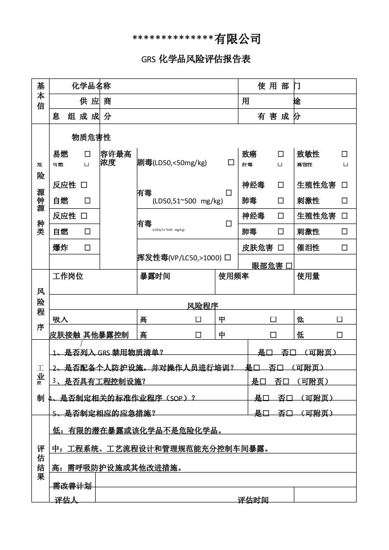 GRS化学品风险评估报告表