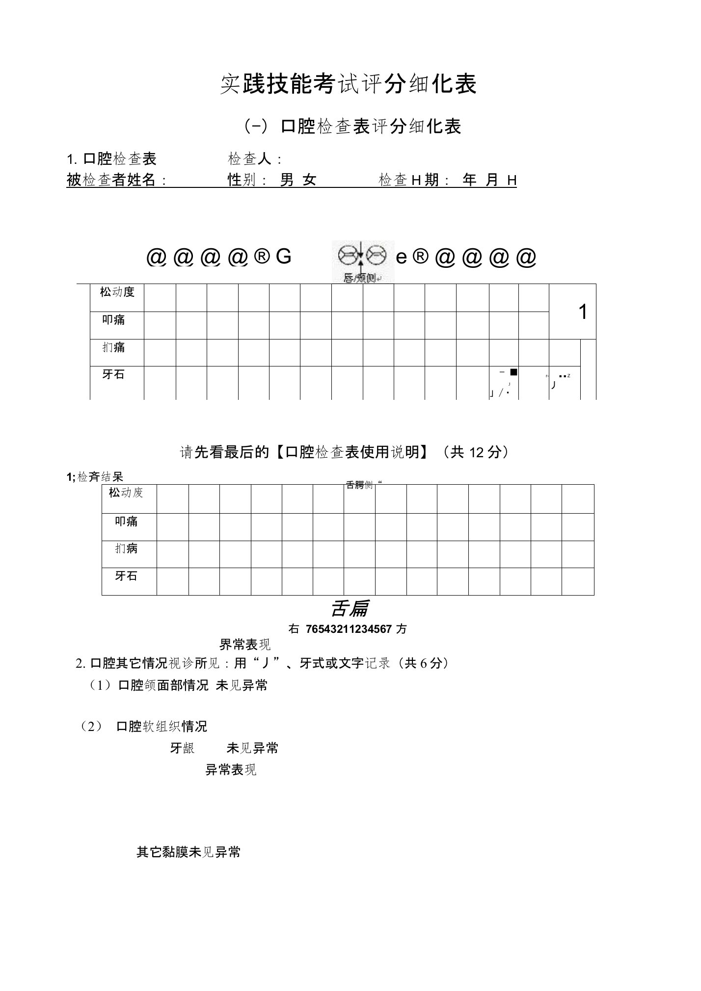 口腔执业医师实践技能考试评分标准细化表(考官用表)