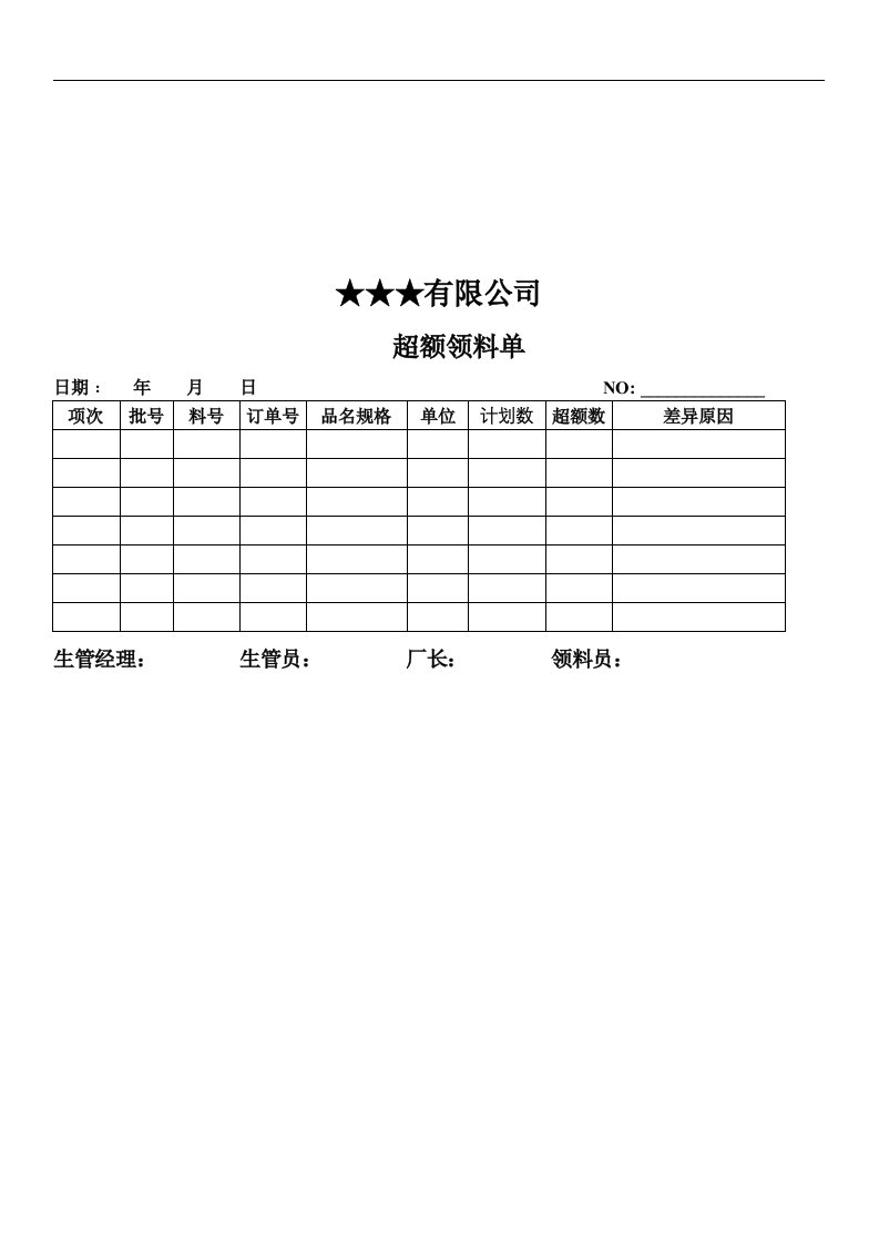 【管理精品】超额领料单