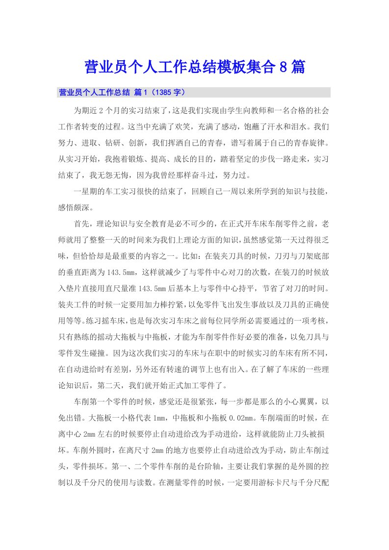 营业员个人工作总结模板集合8篇