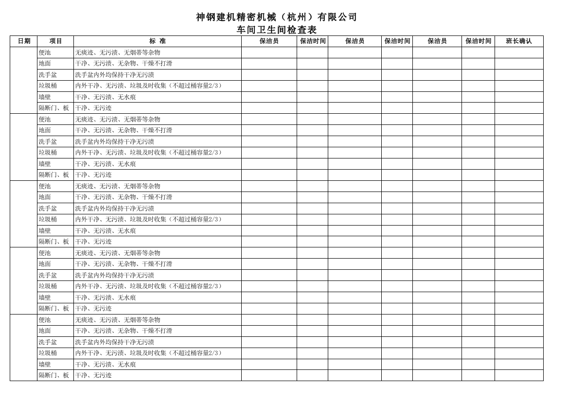 车间卫生间检查表