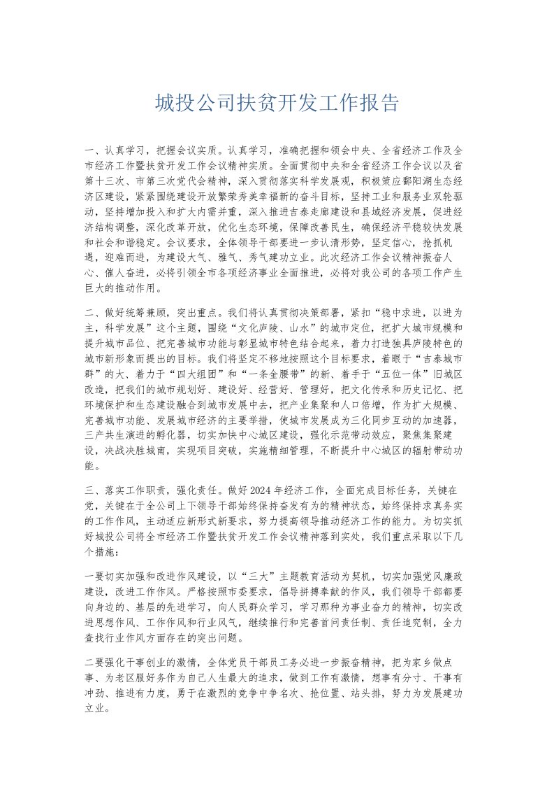 总结报告城投公司扶贫开发工作报告