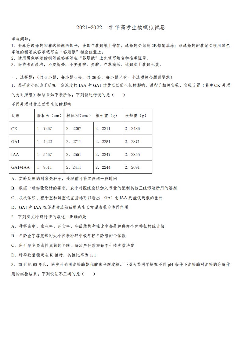 2022届江苏省三校高三下学期一模考试生物试题含解析