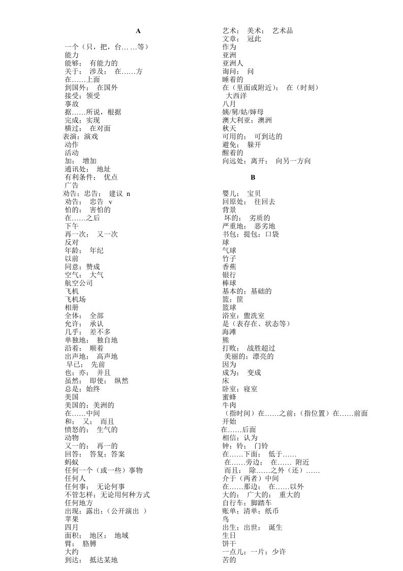 沈阳中考英语必会1600词(汉语版)