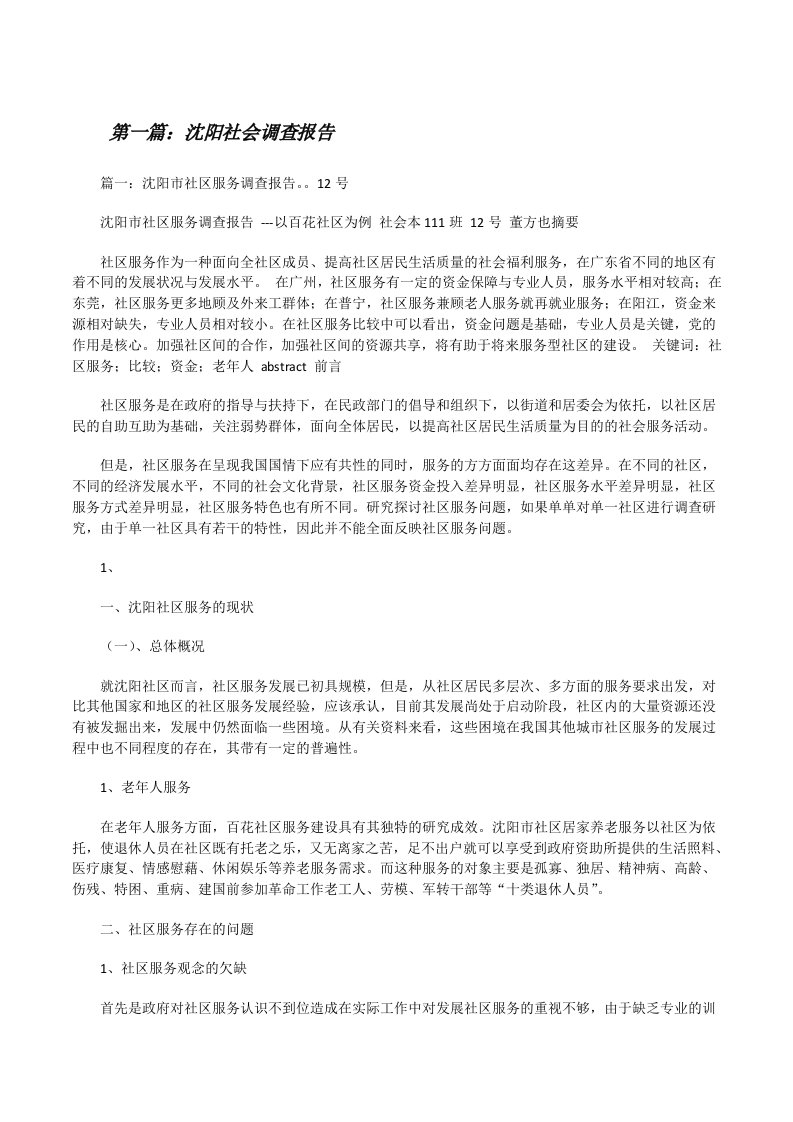 沈阳社会调查报告[修改版]