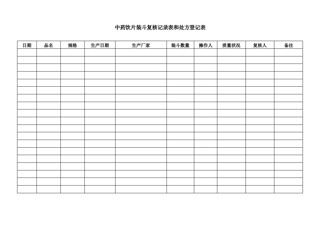 中药饮片装斗复核记录表和处方登记表