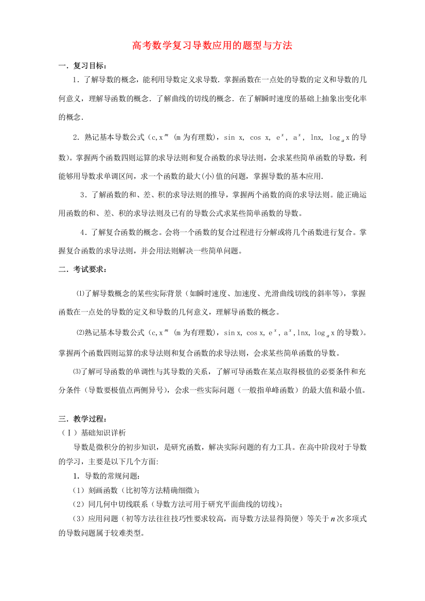 高考数学复习导数应用的题型与方法