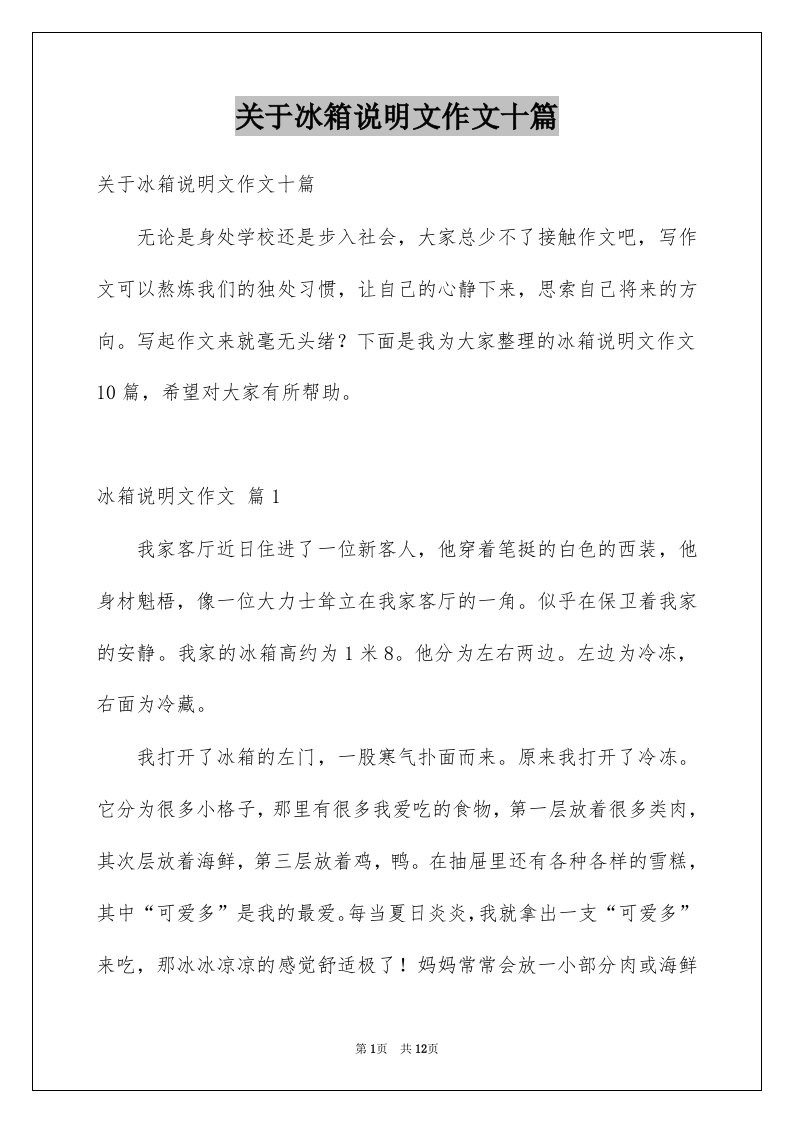 关于冰箱说明文作文十篇