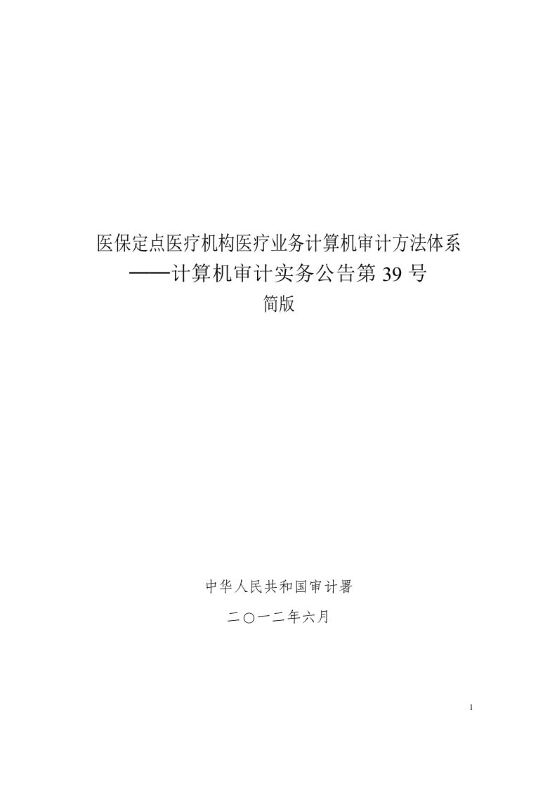 医保定点医疗机构医疗业务计算机审计方法体系简版-计算机审计实务公告第39号