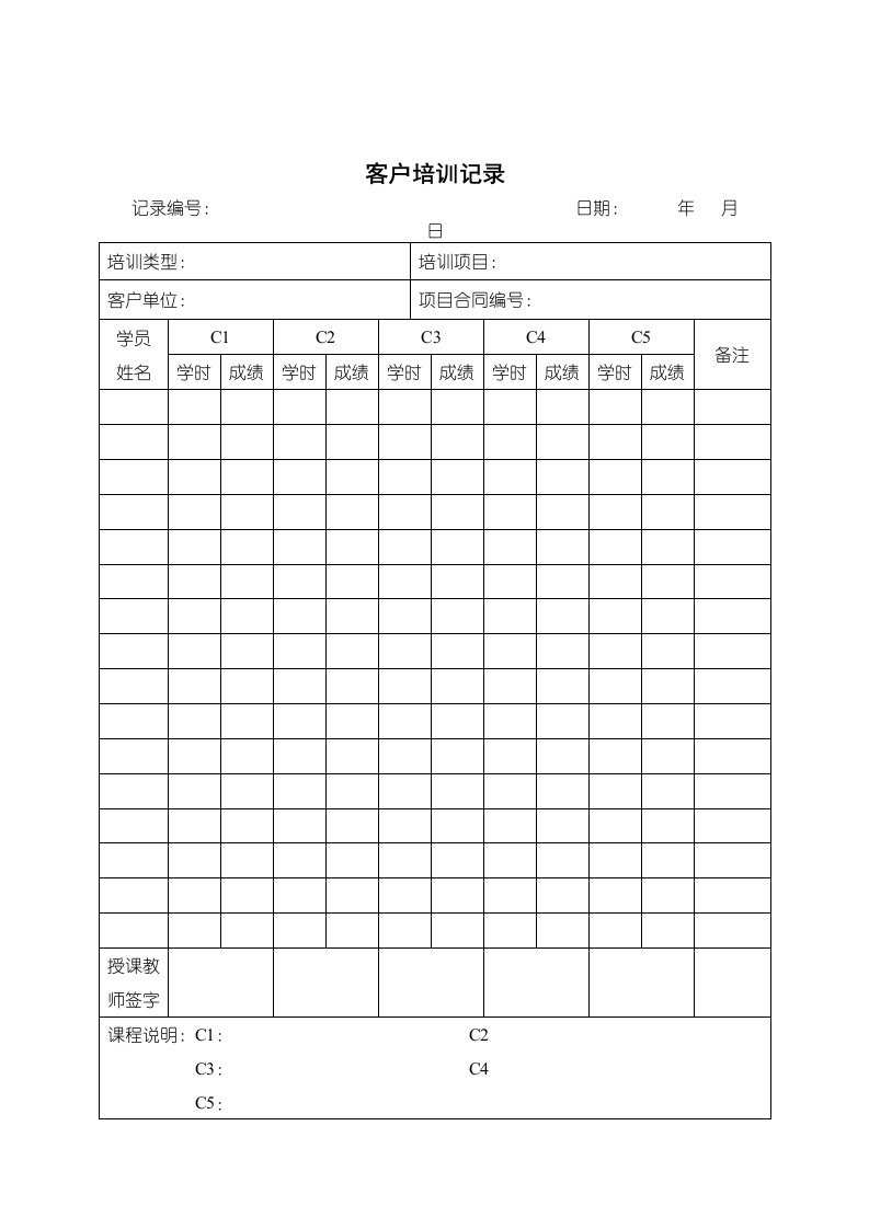 表格模板-客户培训记录表