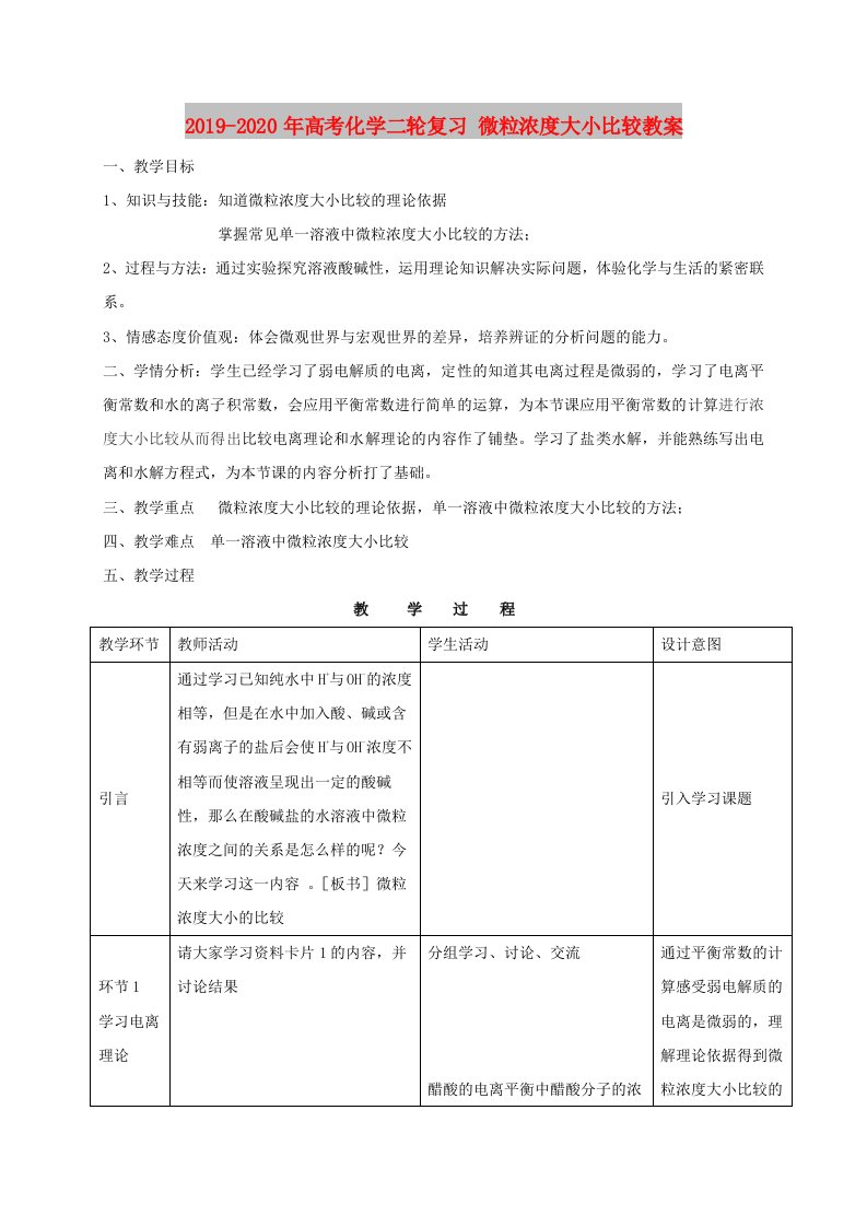 2019-2020年高考化学二轮复习