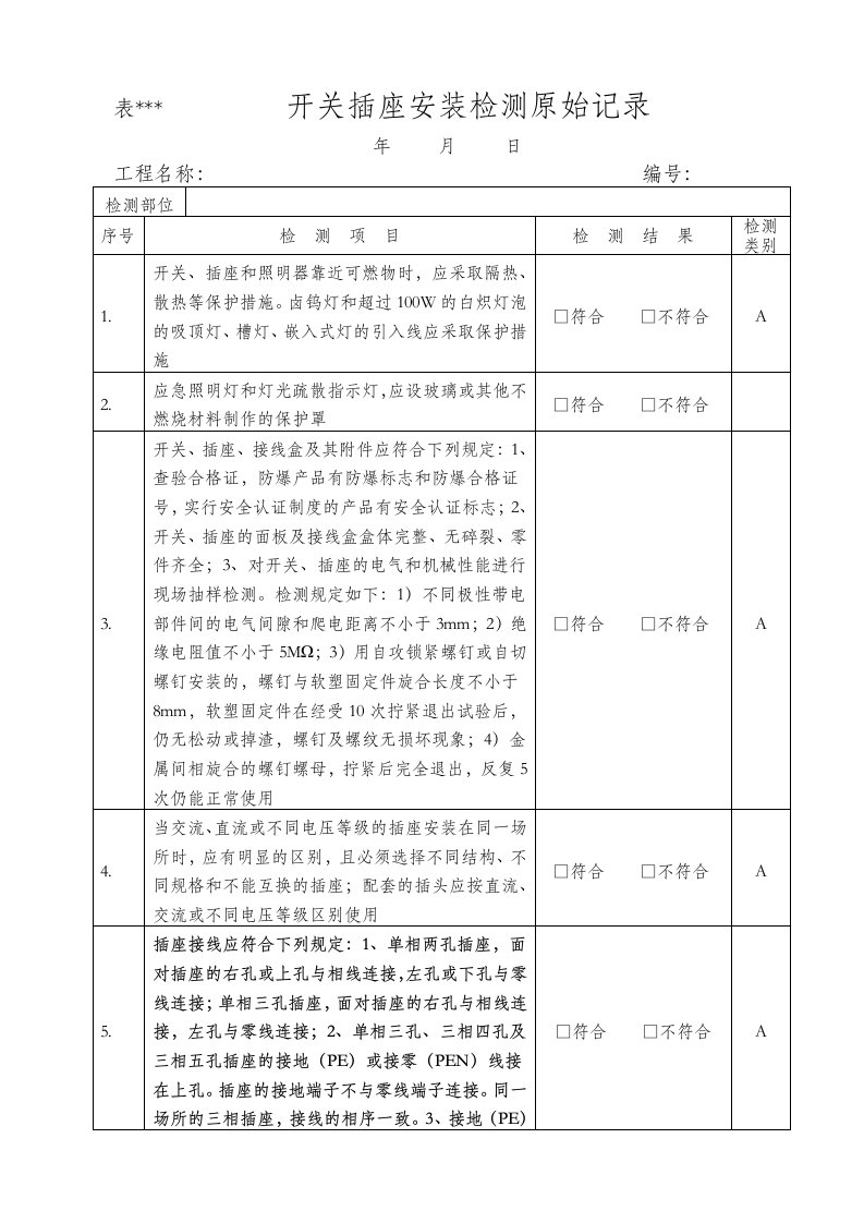 开关插座安装检测原始记录