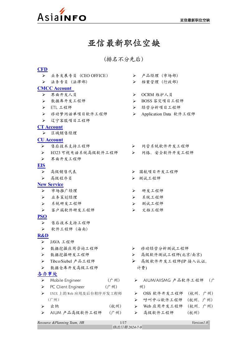 HR部门标准文件格式