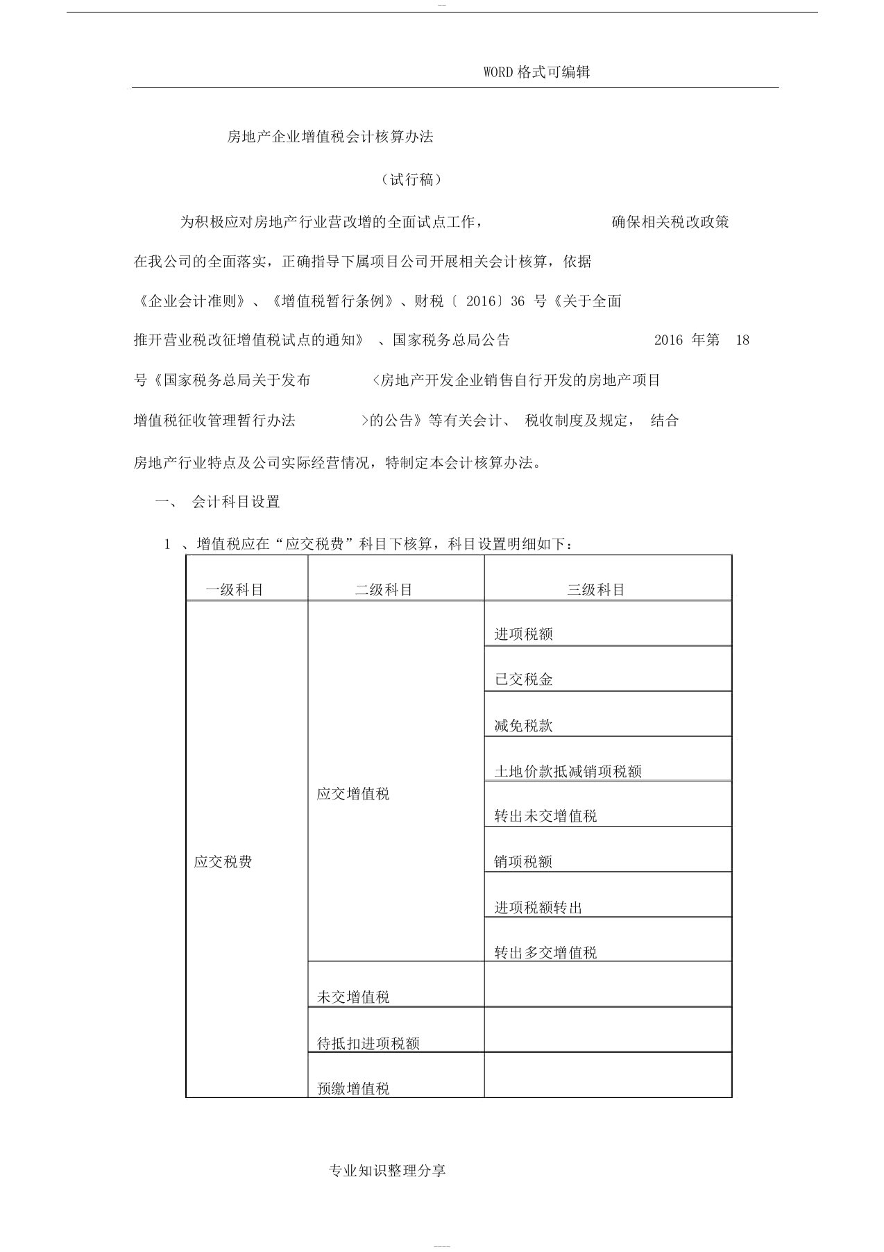 房地产企业增值税会计核算方法