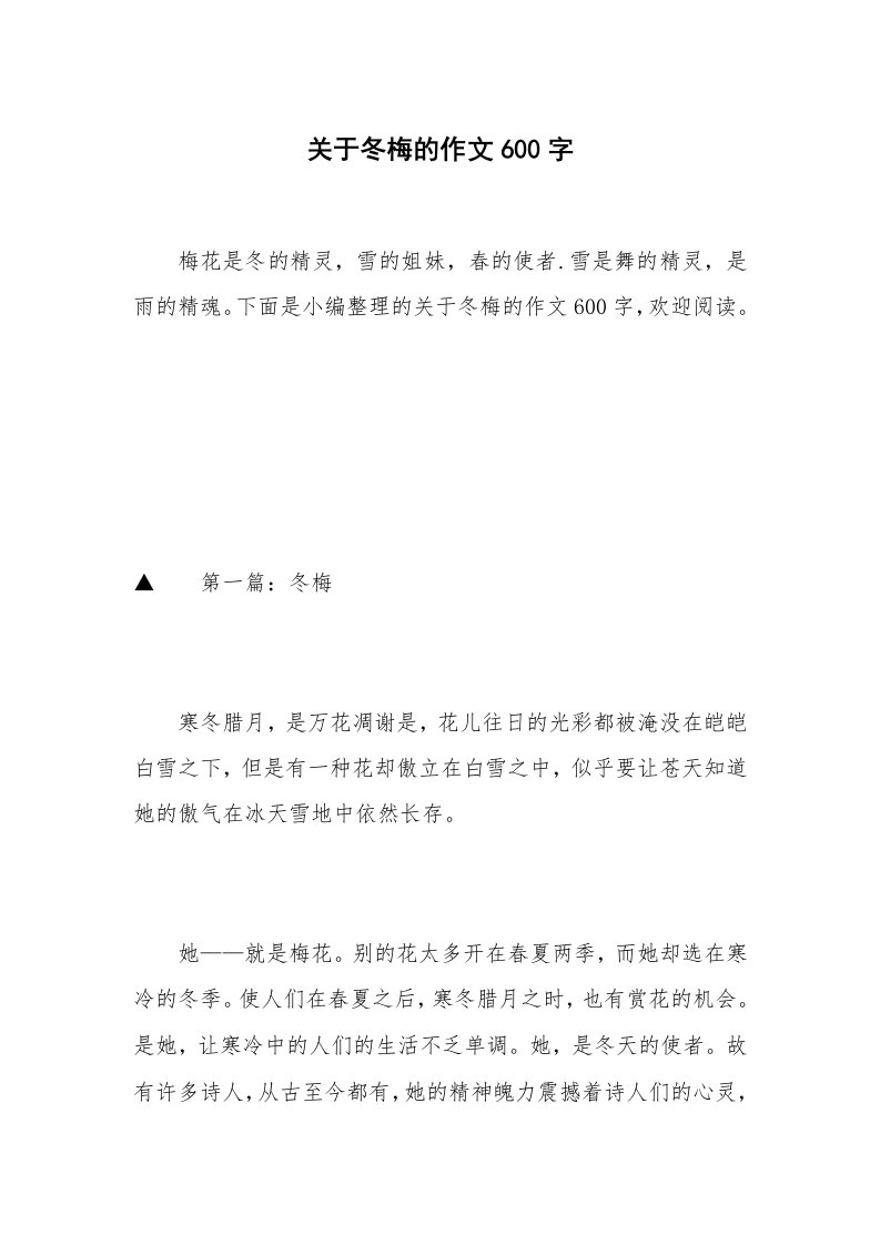 关于冬梅的作文600字