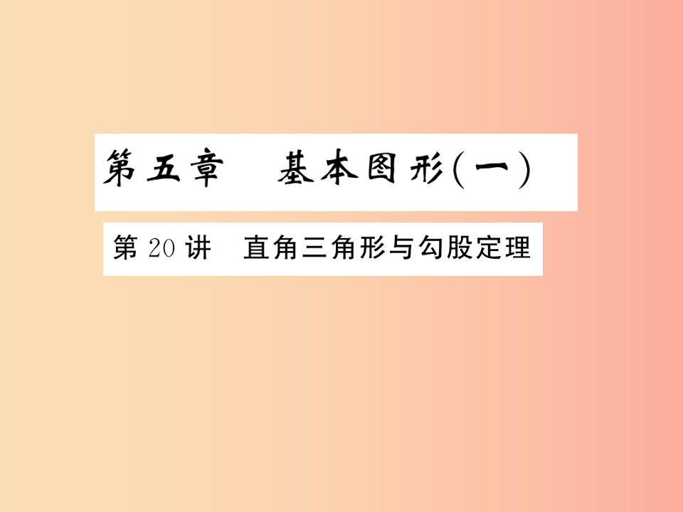 通用版2019年中考数学总复习第五章基本图形一第20讲直角三角形与勾股定理练本课件