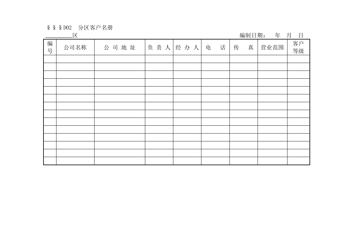 分区客户名册