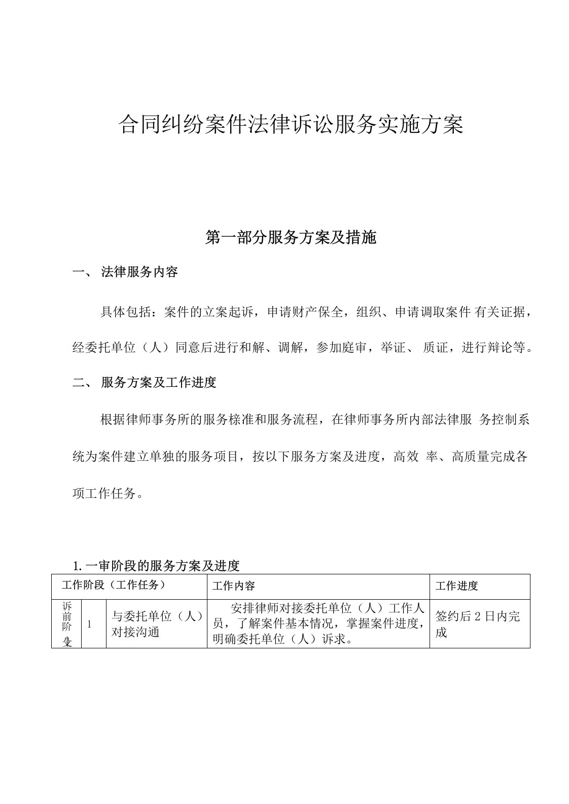 律师事务所合同纠纷法律诉讼服务方案