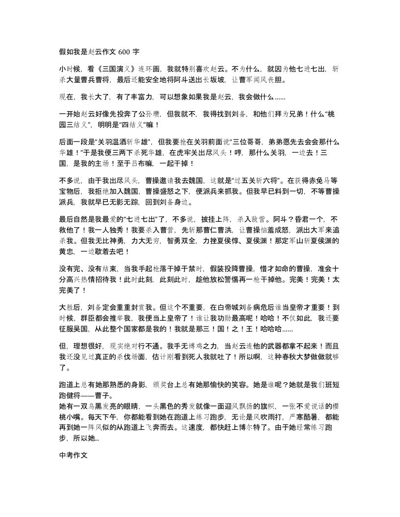 假如我是赵云作文600字