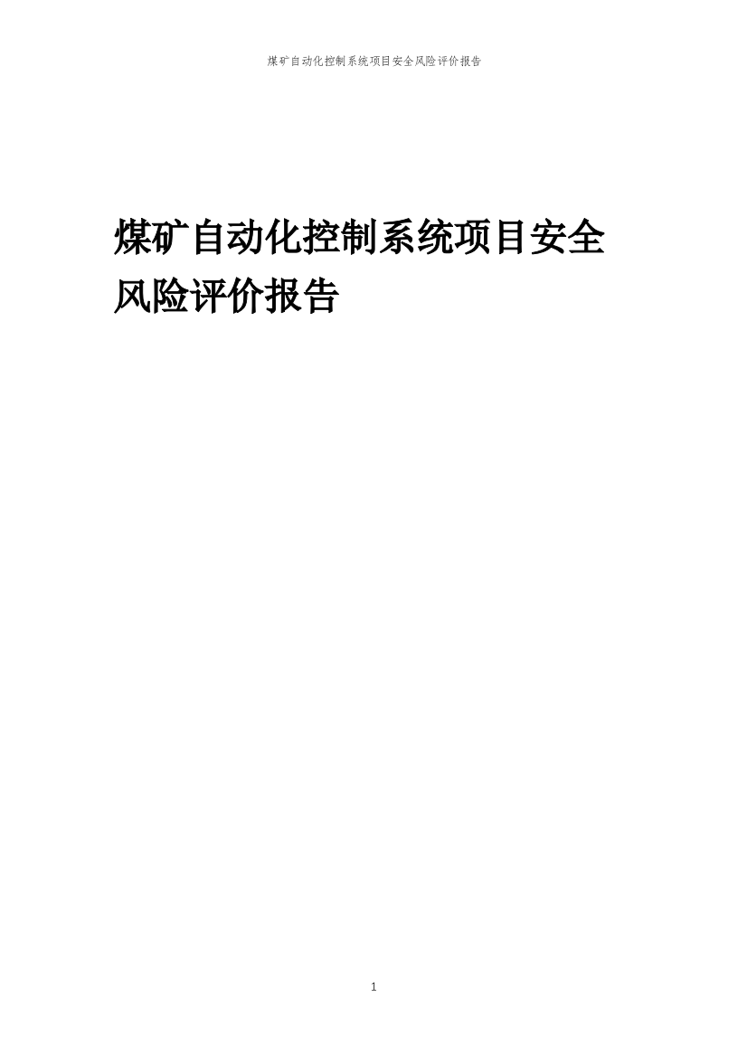 2023年煤矿自动化控制系统项目安全风险评价报告