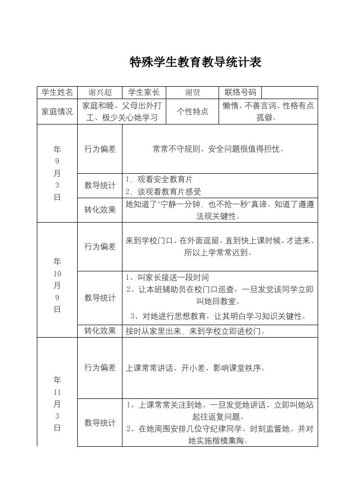 三8特殊学生辅导记录表样稿