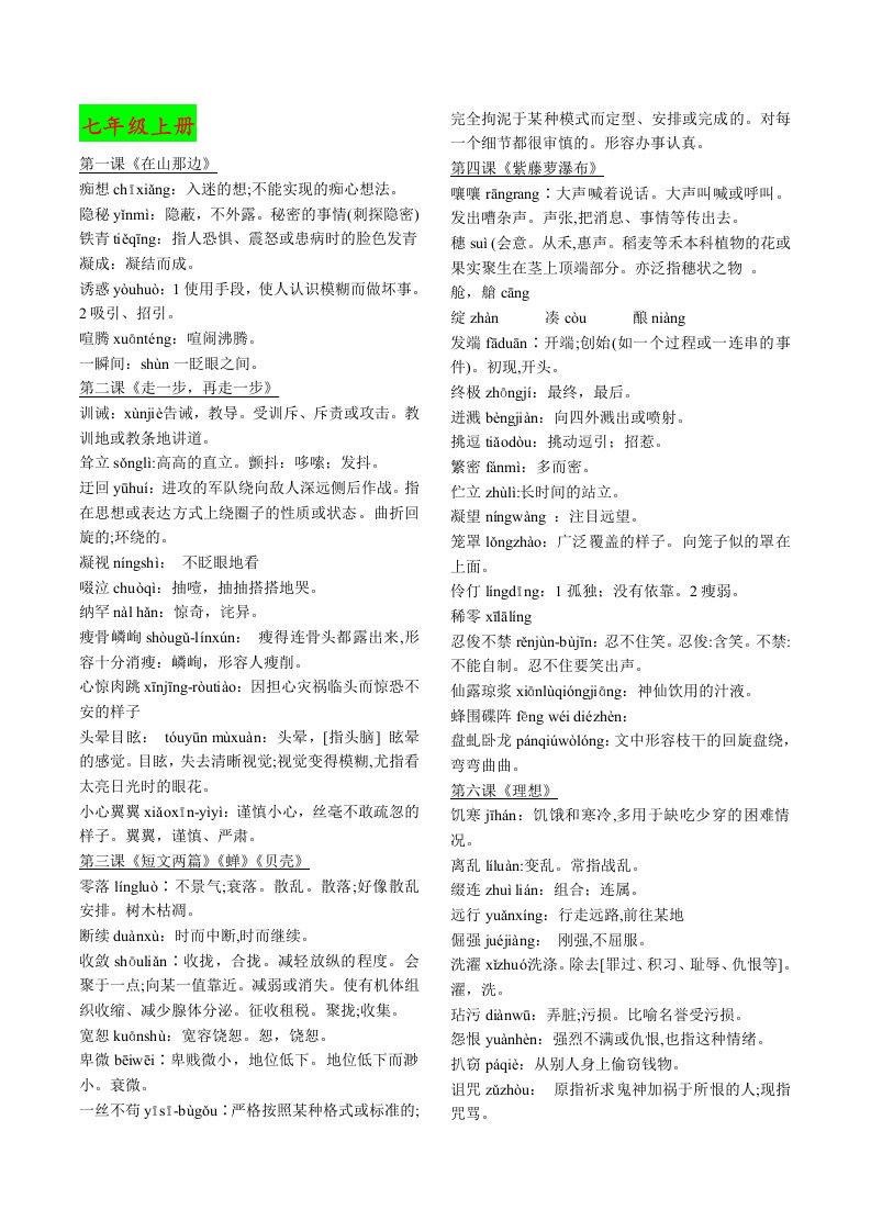 人教版语文七-九年级课后“读一读、写一写”归纳