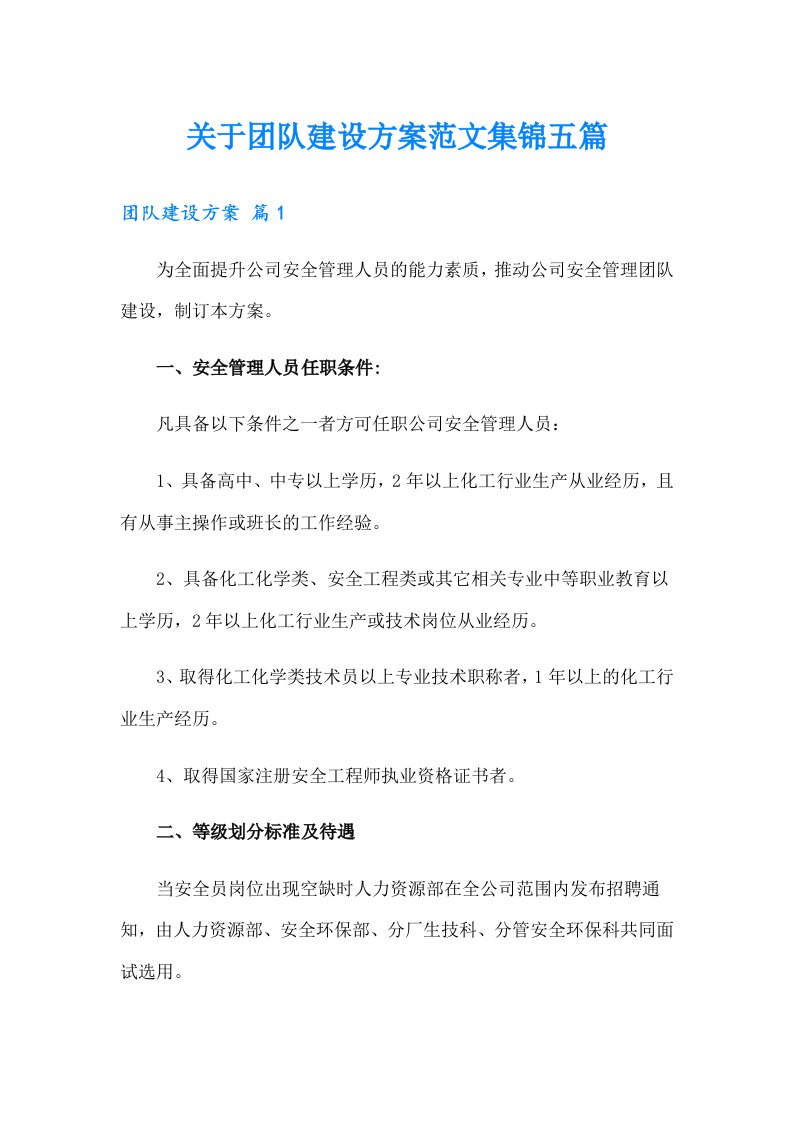 关于团队建设方案范文集锦五篇