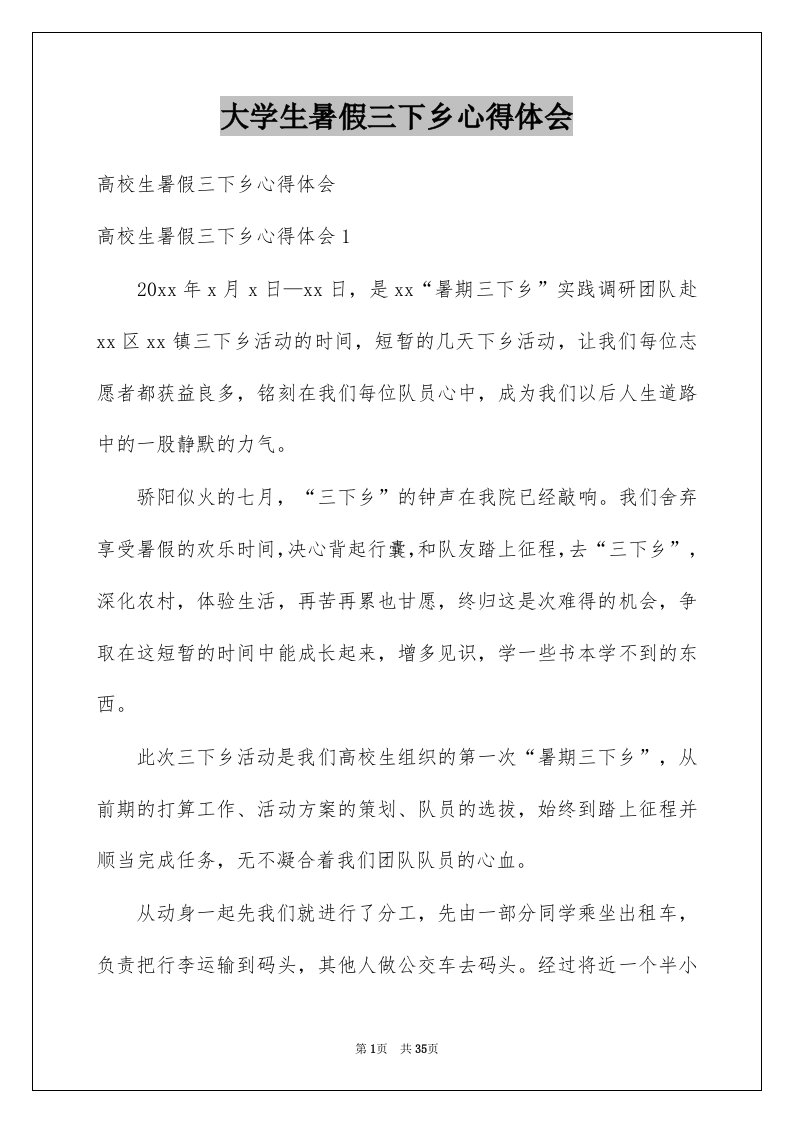 大学生暑假三下乡心得体会精选