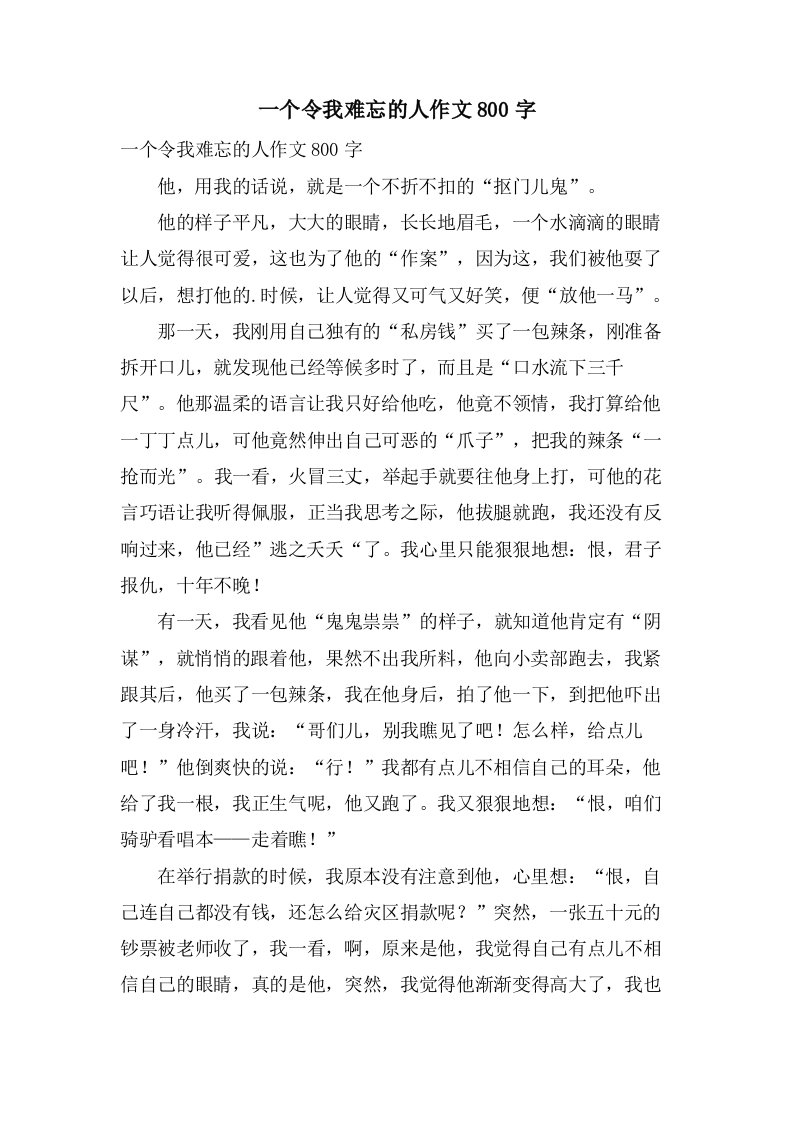 一个令我难忘的人作文800字