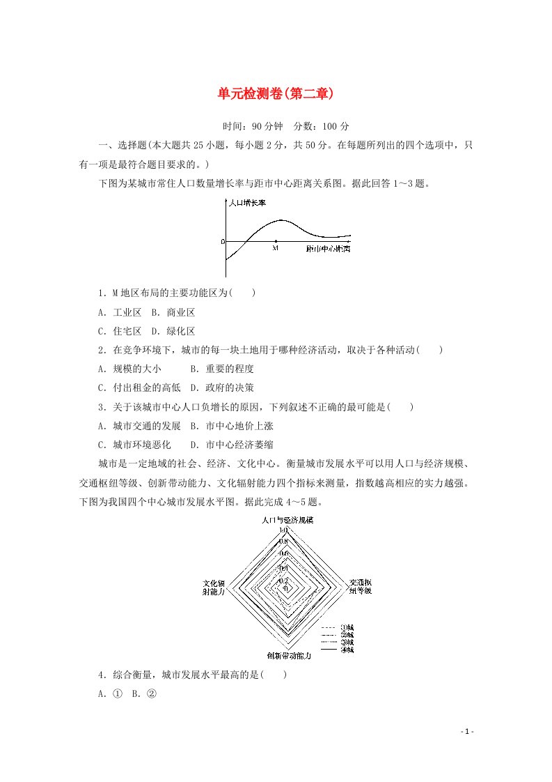 2020_2021学年新教材高中地理第二章乡村和城镇单元检测卷含解析新人教版必修2