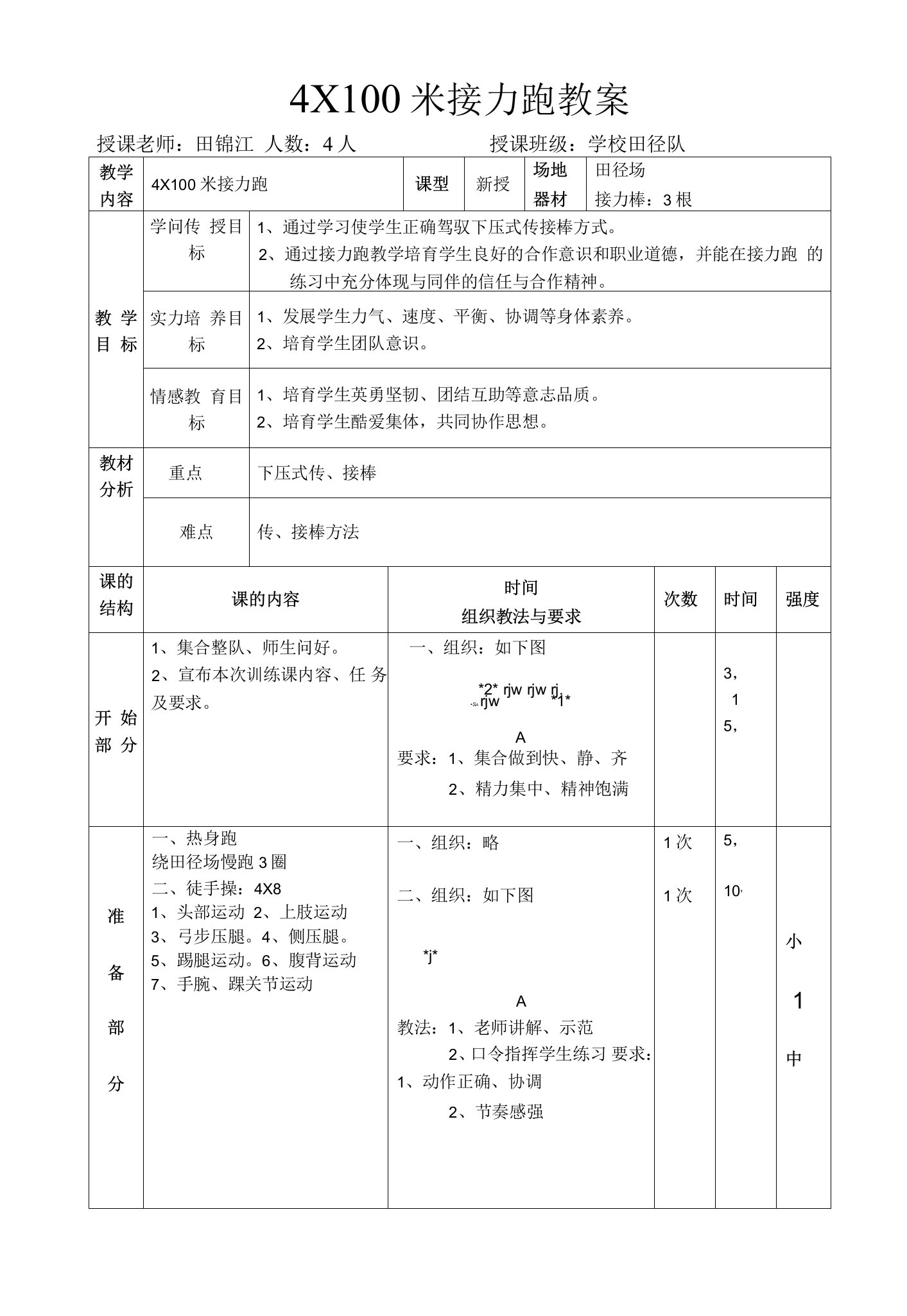 4×100米接力跑教案