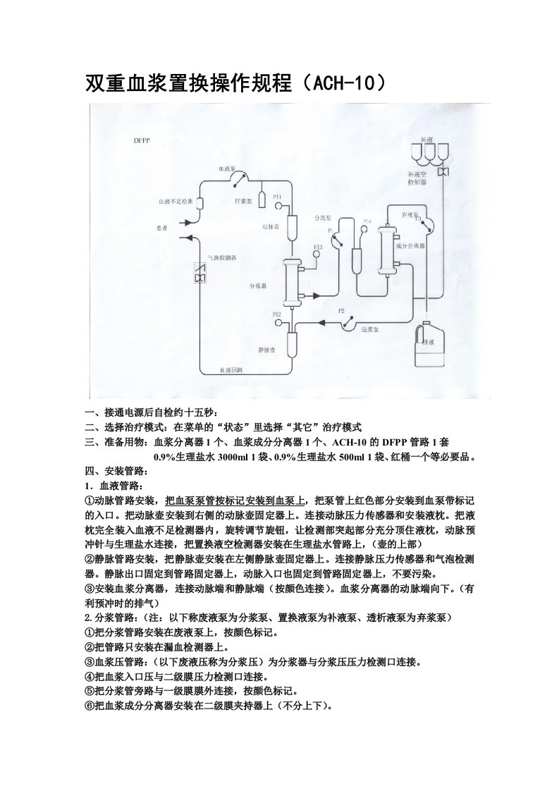 双重血浆置换操作规程(ACH-10)