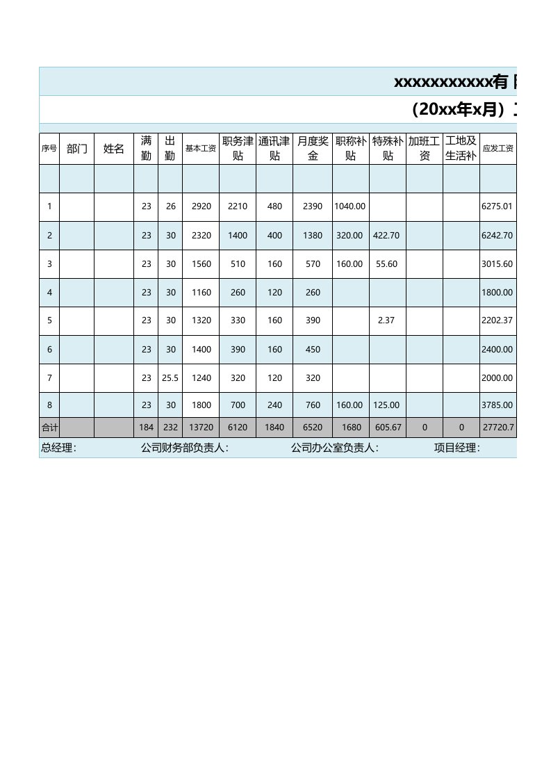 工资表格式